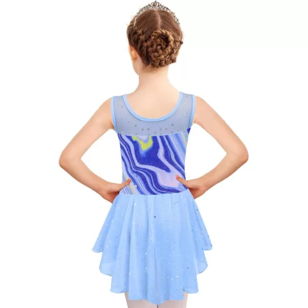 Zaclotre Kid Girls Sparkly Dance Leotard with Skirt HiLow Shiny Ballet Dance DressesBlue Marble
