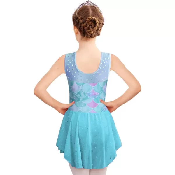 Zaclotre Kid Girls Sparkly Dance Leotard with Skirt HiLow Shiny Ballet Dance DressesGreen Mermaid