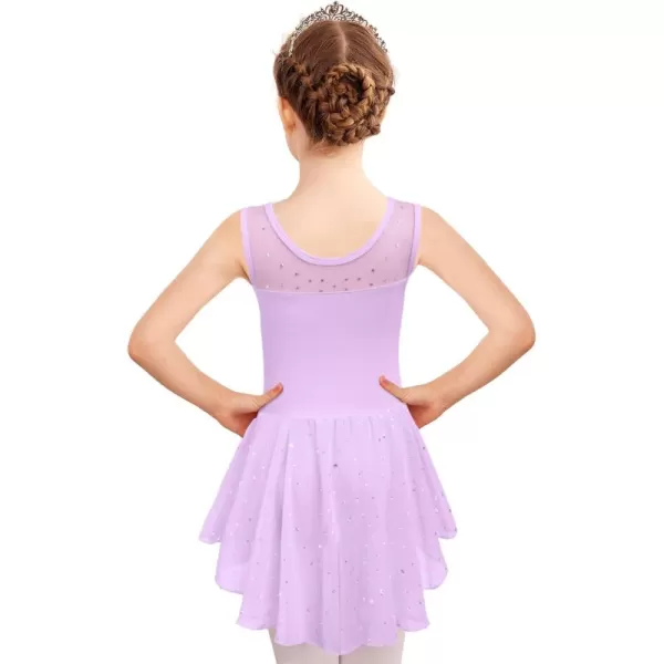 Zaclotre Kid Girls Sparkly Dance Leotard with Skirt HiLow Shiny Ballet Dance DressesLilac