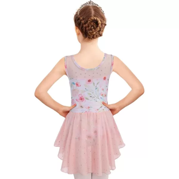 Zaclotre Kid Girls Sparkly Dance Leotard with Skirt HiLow Shiny Ballet Dance DressesPink Floral
