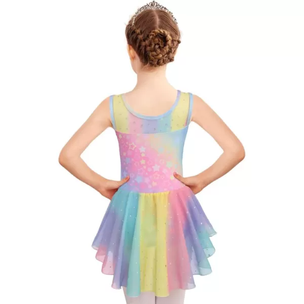 Zaclotre Kid Girls Sparkly Dance Leotard with Skirt HiLow Shiny Ballet Dance DressesRainbow