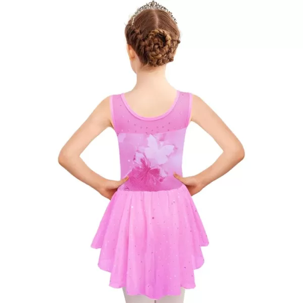 Zaclotre Kid Girls Sparkly Dance Leotard with Skirt HiLow Shiny Ballet Dance DressesRose Butterfly