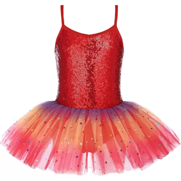 Zaclotre Little Girls Sequin Leotard Sparkly Strap Ballet Leotards Tutu Dress Ballerina Outfit Dance Costume for KidsChristmas Red