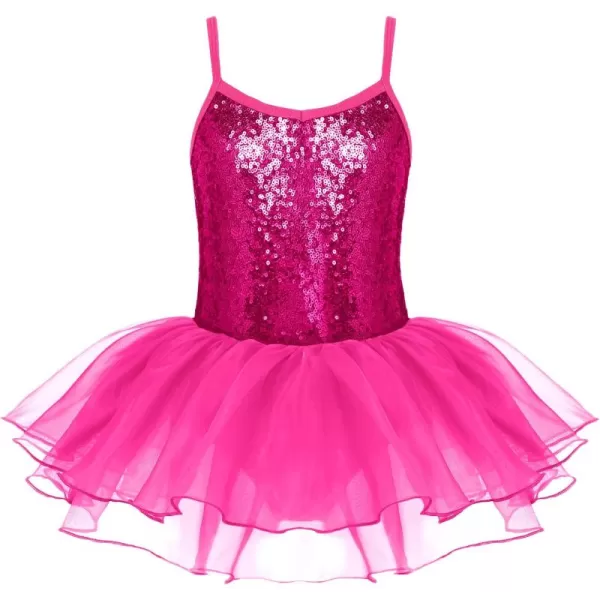 Zaclotre Little Girls Sequin Leotard Sparkly Strap Ballet Leotards Tutu Dress Ballerina Outfit Dance Costume for KidsHot Pink