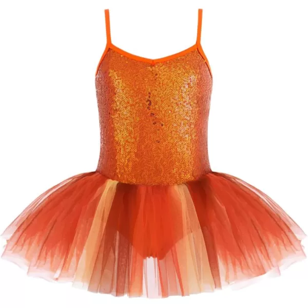 Zaclotre Little Girls Sequin Leotard Sparkly Strap Ballet Leotards Tutu Dress Ballerina Outfit Dance Costume for KidsOrange