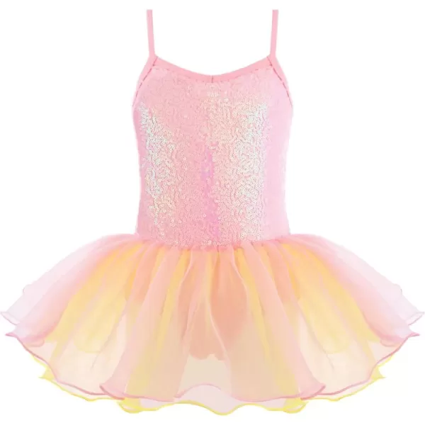 Zaclotre Little Girls Sequin Leotard Sparkly Strap Ballet Leotards Tutu Dress Ballerina Outfit Dance Costume for KidsPinkyellow