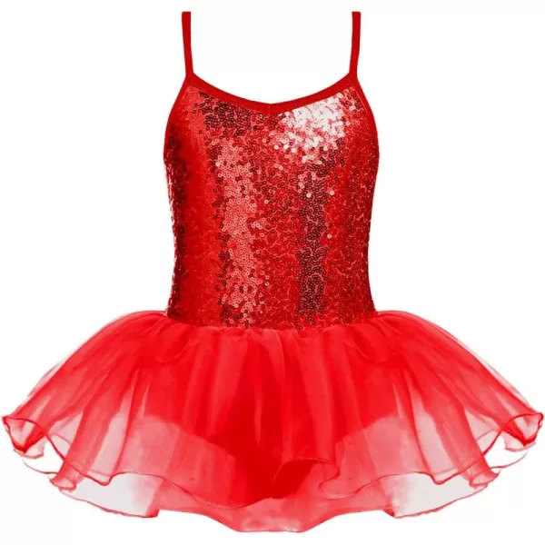 Zaclotre Little Girls Sequin Leotard Sparkly Strap Ballet Leotards Tutu Dress Ballerina Outfit Dance Costume for KidsRed