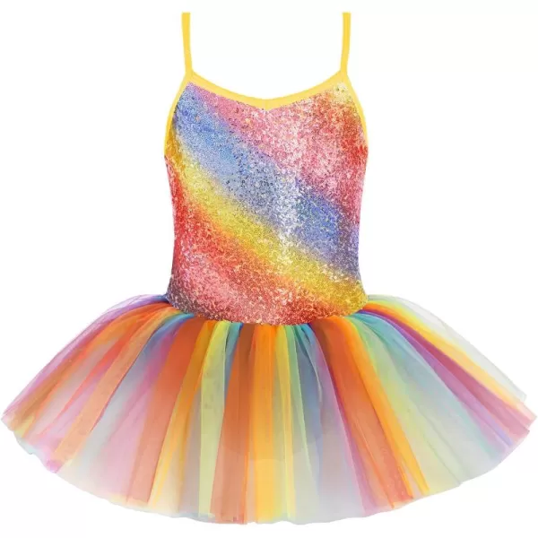 Zaclotre Little Girls Sequin Leotard Sparkly Strap Ballet Leotards Tutu Dress Ballerina Outfit Dance Costume for KidsSparkly Gradient