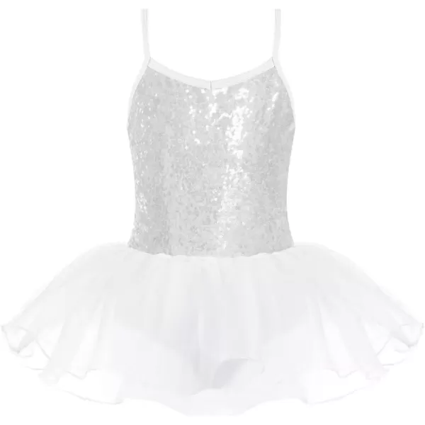 Zaclotre Little Girls Sequin Leotard Sparkly Strap Ballet Leotards Tutu Dress Ballerina Outfit Dance Costume for KidsWhite