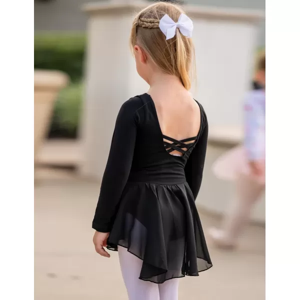 Zaclotre Ballet Leotards for Girls Toddler Classic Long Sleeve CrissCross Back Dance Dress Ballerina OutfitsBlack