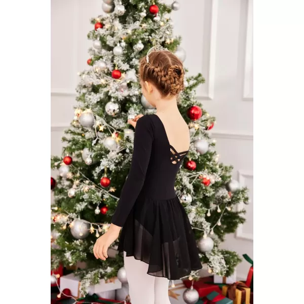 Zaclotre Ballet Leotards for Girls Toddler Classic Long Sleeve CrissCross Back Dance Dress Ballerina OutfitsBlack