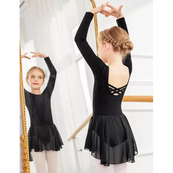 Zaclotre Ballet Leotards for Girls Toddler Classic Long Sleeve CrissCross Back Dance Dress Ballerina OutfitsBlack