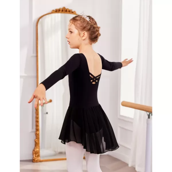 Zaclotre Ballet Leotards for Girls Toddler Classic Long Sleeve CrissCross Back Dance Dress Ballerina OutfitsBlack
