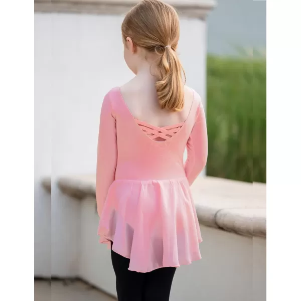 Zaclotre Ballet Leotards for Girls Toddler Classic Long Sleeve CrissCross Back Dance Dress Ballerina OutfitsDark Pink