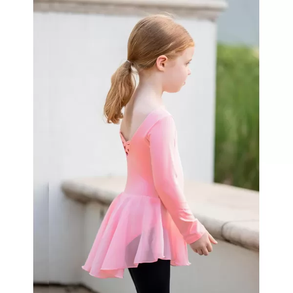 Zaclotre Ballet Leotards for Girls Toddler Classic Long Sleeve CrissCross Back Dance Dress Ballerina OutfitsDark Pink