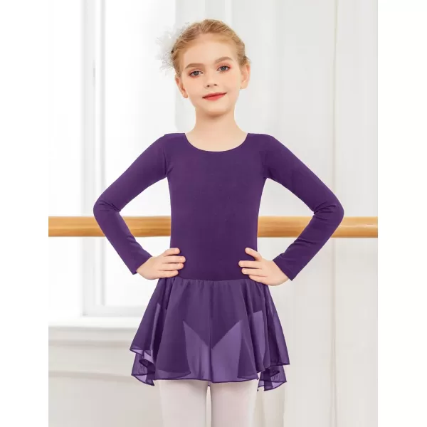 Zaclotre Ballet Leotards for Girls Toddler Classic Long Sleeve CrissCross Back Dance Dress Ballerina OutfitsDark Purple