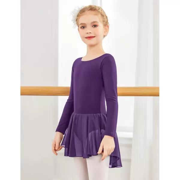 Zaclotre Ballet Leotards for Girls Toddler Classic Long Sleeve CrissCross Back Dance Dress Ballerina OutfitsDark Purple