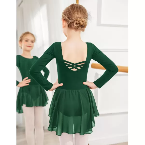Zaclotre Ballet Leotards for Girls Toddler Classic Long Sleeve CrissCross Back Dance Dress Ballerina OutfitsGreen