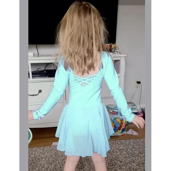 Zaclotre Ballet Leotards for Girls Toddler Classic Long Sleeve CrissCross Back Dance Dress Ballerina OutfitsGreen Aqua