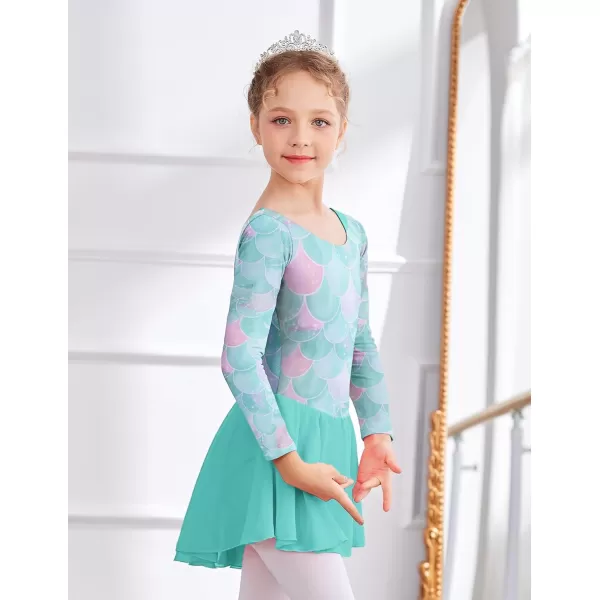 Zaclotre Ballet Leotards for Girls Toddler Classic Long Sleeve CrissCross Back Dance Dress Ballerina OutfitsGreen Mermaid