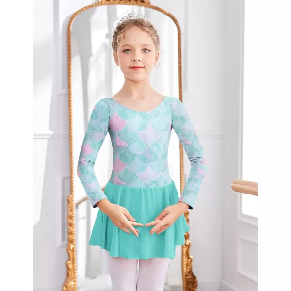 Zaclotre Ballet Leotards for Girls Toddler Classic Long Sleeve CrissCross Back Dance Dress Ballerina OutfitsGreen Mermaid
