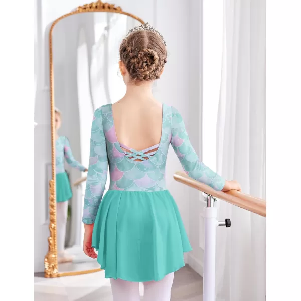 Zaclotre Ballet Leotards for Girls Toddler Classic Long Sleeve CrissCross Back Dance Dress Ballerina OutfitsGreen Mermaid