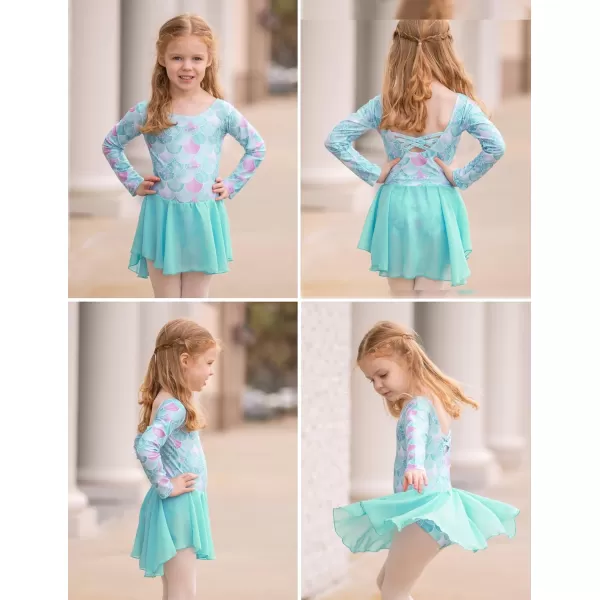 Zaclotre Ballet Leotards for Girls Toddler Classic Long Sleeve CrissCross Back Dance Dress Ballerina OutfitsGreen Mermaid