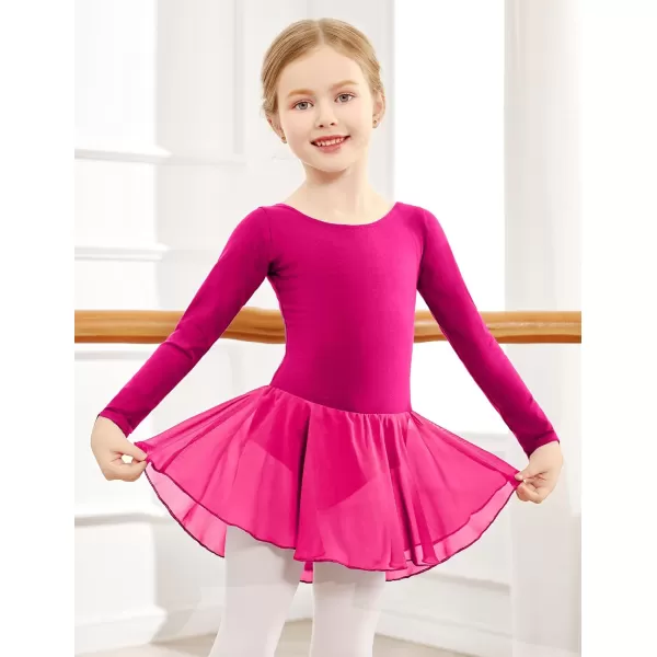 Zaclotre Ballet Leotards for Girls Toddler Classic Long Sleeve CrissCross Back Dance Dress Ballerina OutfitsHot Pink