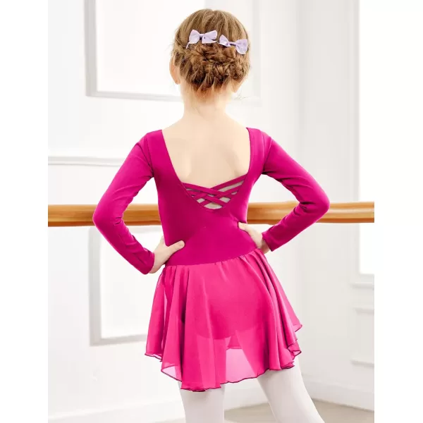 Zaclotre Ballet Leotards for Girls Toddler Classic Long Sleeve CrissCross Back Dance Dress Ballerina OutfitsHot Pink