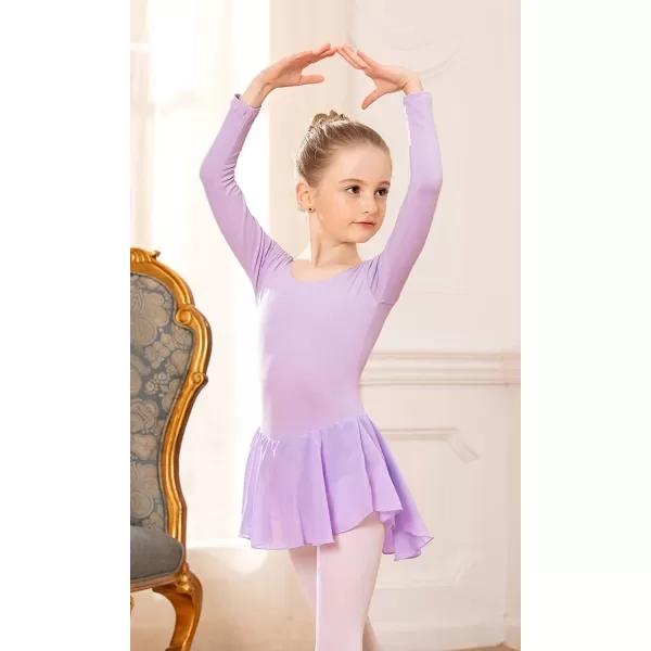 Zaclotre Ballet Leotards for Girls Toddler Classic Long Sleeve CrissCross Back Dance Dress Ballerina OutfitsLilac