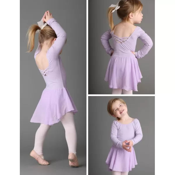 Zaclotre Ballet Leotards for Girls Toddler Classic Long Sleeve CrissCross Back Dance Dress Ballerina OutfitsLilac