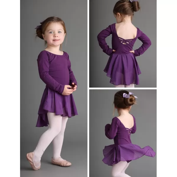 Zaclotre Ballet Leotards for Girls Toddler Classic Long Sleeve CrissCross Back Dance Dress Ballerina OutfitsLilac