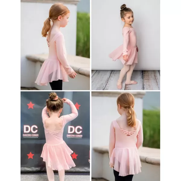 Zaclotre Ballet Leotards for Girls Toddler Classic Long Sleeve CrissCross Back Dance Dress Ballerina OutfitsPastel Pink