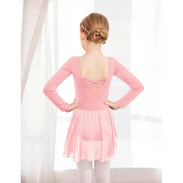 Zaclotre Ballet Leotards for Girls Toddler Classic Long Sleeve CrissCross Back Dance Dress Ballerina OutfitsPastel Pink