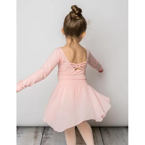 Zaclotre Ballet Leotards for Girls Toddler Classic Long Sleeve CrissCross Back Dance Dress Ballerina OutfitsPastel Pink