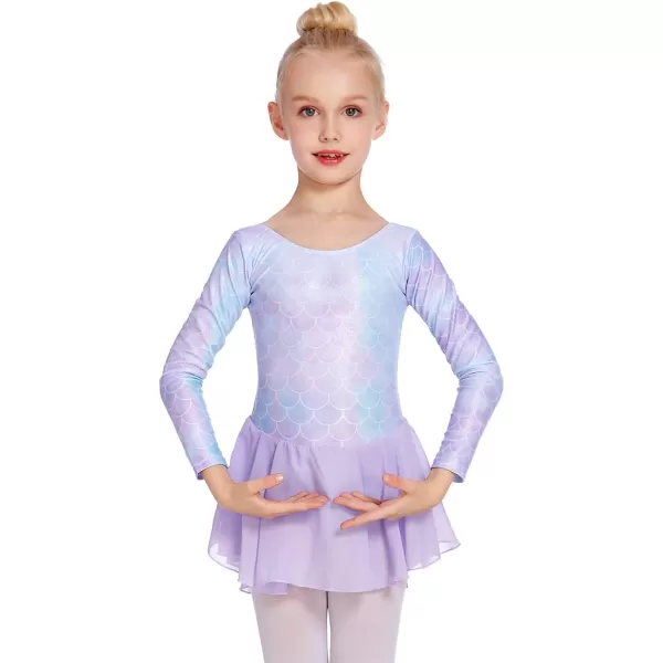 Zaclotre Ballet Leotards for Girls Toddler Classic Long Sleeve CrissCross Back Dance Dress Ballerina OutfitsPurple Mermaid