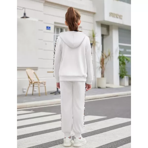 Zaclotre Girls 2 Piece Outfits Sweatsuit Zip Up Hoodie Sweatshirt and Sweatpant Tracksuit Athletic Jogger SetsBeige White