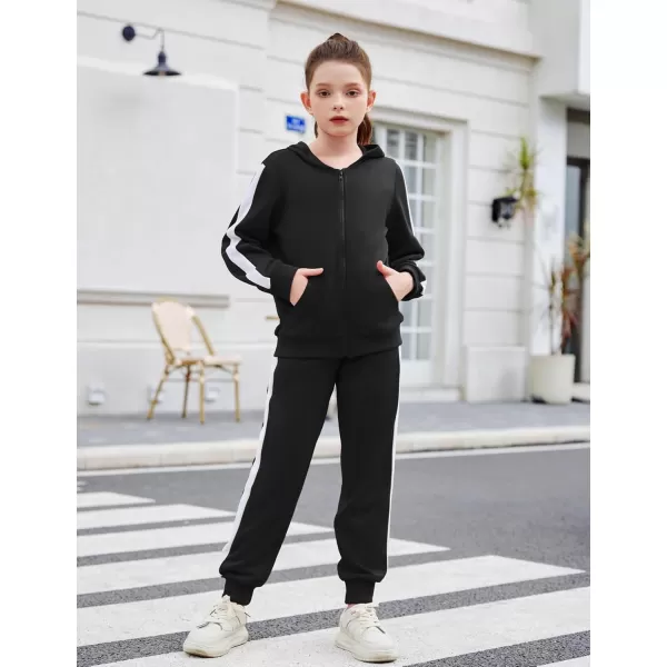 Zaclotre Girls 2 Piece Outfits Sweatsuit Zip Up Hoodie Sweatshirt and Sweatpant Tracksuit Athletic Jogger SetsBlack