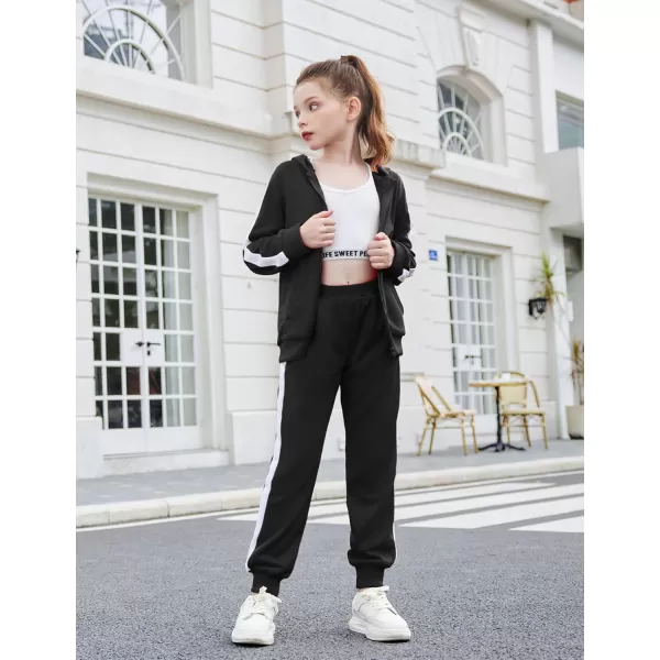 Zaclotre Girls 2 Piece Outfits Sweatsuit Zip Up Hoodie Sweatshirt and Sweatpant Tracksuit Athletic Jogger SetsBlack