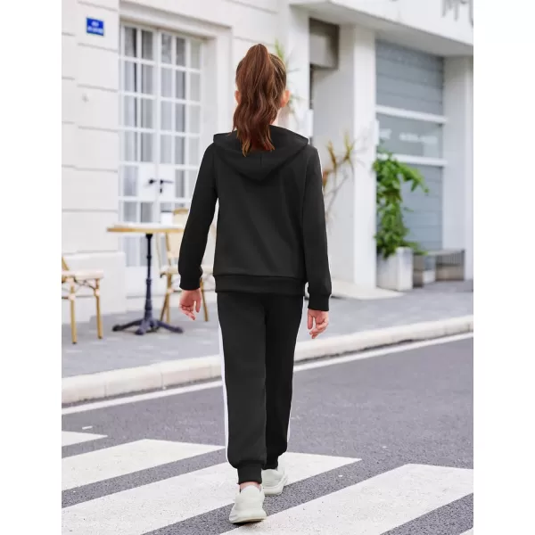 Zaclotre Girls 2 Piece Outfits Sweatsuit Zip Up Hoodie Sweatshirt and Sweatpant Tracksuit Athletic Jogger SetsBlack