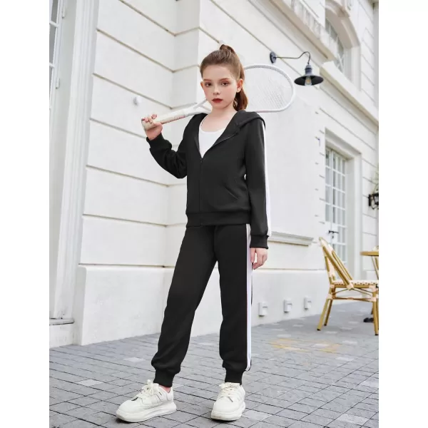 Zaclotre Girls 2 Piece Outfits Sweatsuit Zip Up Hoodie Sweatshirt and Sweatpant Tracksuit Athletic Jogger SetsBlack