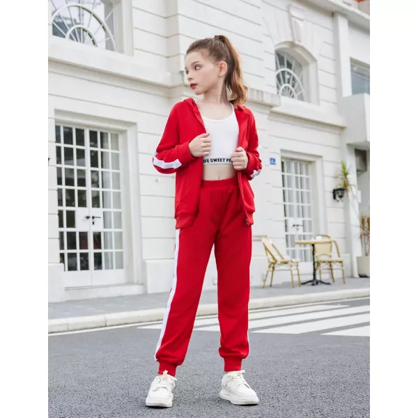 Zaclotre Girls 2 Piece Outfits Sweatsuit Zip Up Hoodie Sweatshirt and Sweatpant Tracksuit Athletic Jogger SetsDark Red