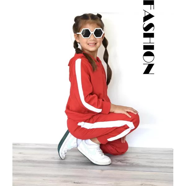 Zaclotre Girls 2 Piece Outfits Sweatsuit Zip Up Hoodie Sweatshirt and Sweatpant Tracksuit Athletic Jogger SetsDark Red