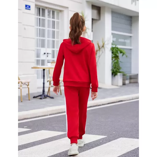 Zaclotre Girls 2 Piece Outfits Sweatsuit Zip Up Hoodie Sweatshirt and Sweatpant Tracksuit Athletic Jogger SetsDark Red
