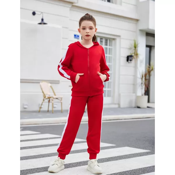 Zaclotre Girls 2 Piece Outfits Sweatsuit Zip Up Hoodie Sweatshirt and Sweatpant Tracksuit Athletic Jogger SetsDark Red