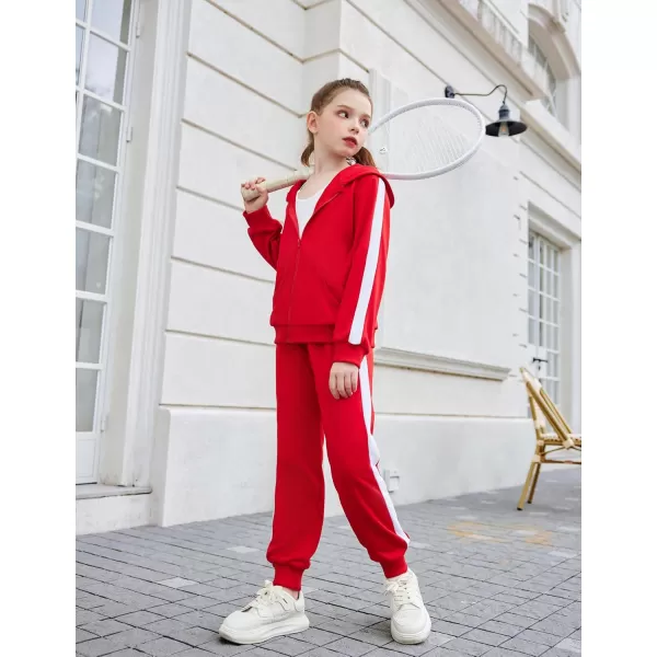 Zaclotre Girls 2 Piece Outfits Sweatsuit Zip Up Hoodie Sweatshirt and Sweatpant Tracksuit Athletic Jogger SetsDark Red