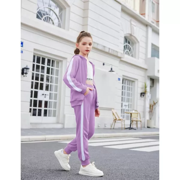 Zaclotre Girls 2 Piece Outfits Sweatsuit Zip Up Hoodie Sweatshirt and Sweatpant Tracksuit Athletic Jogger SetsLight Purple