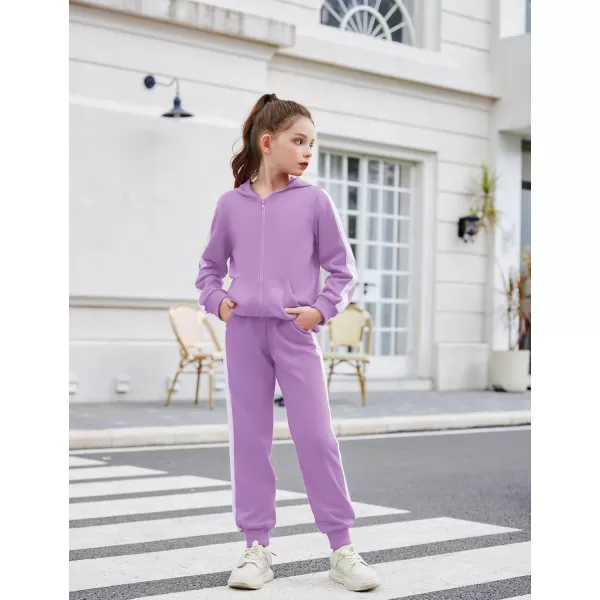 Zaclotre Girls 2 Piece Outfits Sweatsuit Zip Up Hoodie Sweatshirt and Sweatpant Tracksuit Athletic Jogger SetsLight Purple