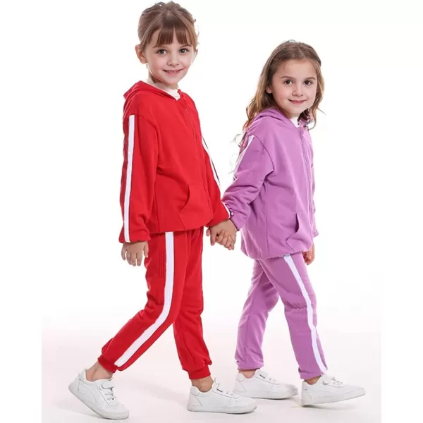 Zaclotre Girls 2 Piece Outfits Sweatsuit Zip Up Hoodie Sweatshirt and Sweatpant Tracksuit Athletic Jogger SetsLight Purple