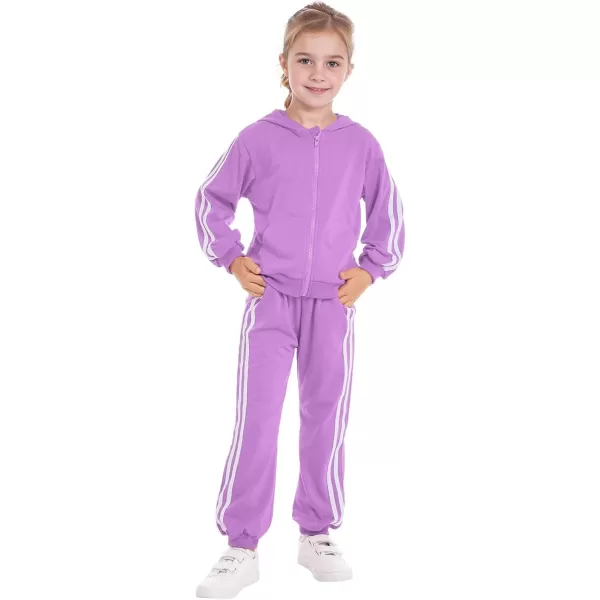 Zaclotre Girls 2 Piece Outfits Sweatsuit Zip Up Hoodie Sweatshirt and Sweatpant Tracksuit Athletic Jogger SetsLight Purple